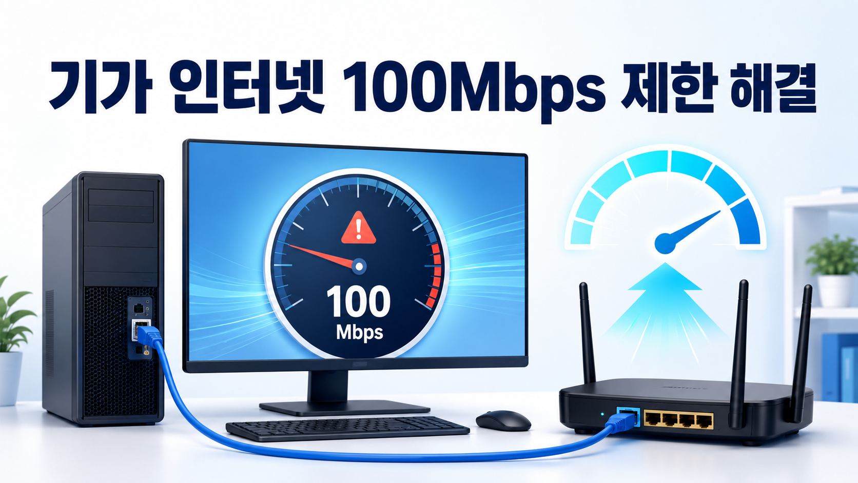 기가 인터넷 속도가 100Mbps로 제한된 화면